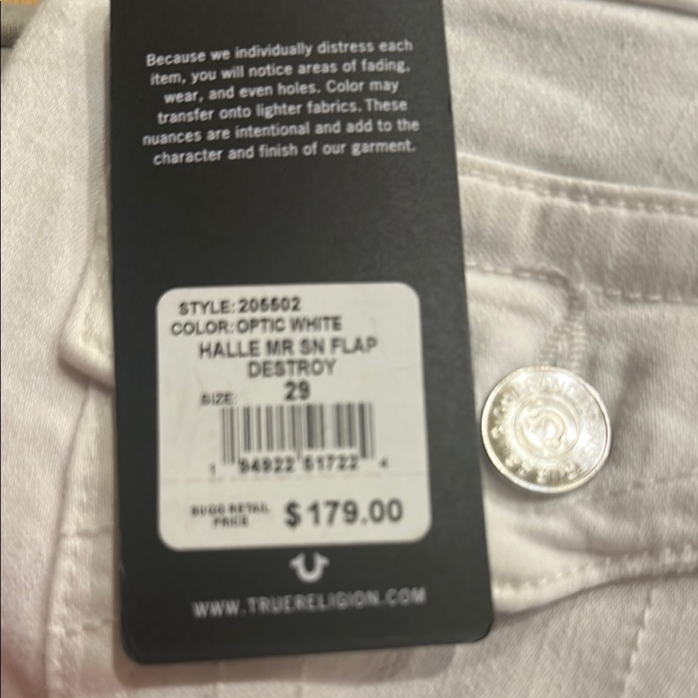 True Religion High Rise White Jeans